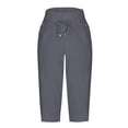 thumbnail image 4 of TQWQT Pedal Pushers for Women Capri Pants Dressy Casual Elastic Waist Knee Length Cropped Trouser Trendy Summer Cropped Pants with Pockets Dark Gray XL, 4 of 6