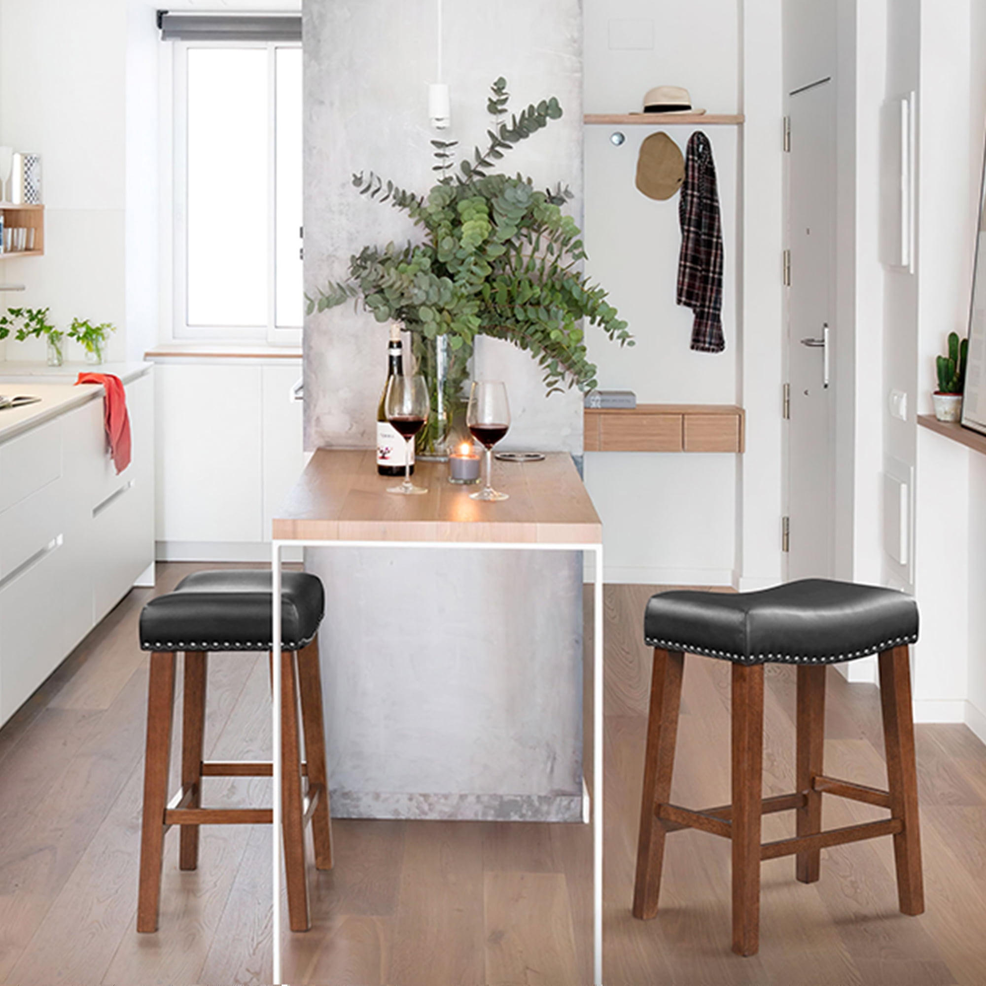 24 Inch Bar Stools Set of 2 Counter Height Kitchen Stools Modern Saddle Barstools for Kitchen Island, Dining Room, Brown