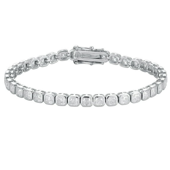 Asscher Cut 3MM Moissanite Bracelet for Women D Color VVS1 Clarity Lab Created Diamond Tennis Bracelet Bezel Set Sterling Silver Statement Bride Bracelet Sizes 6-7.5 Inch