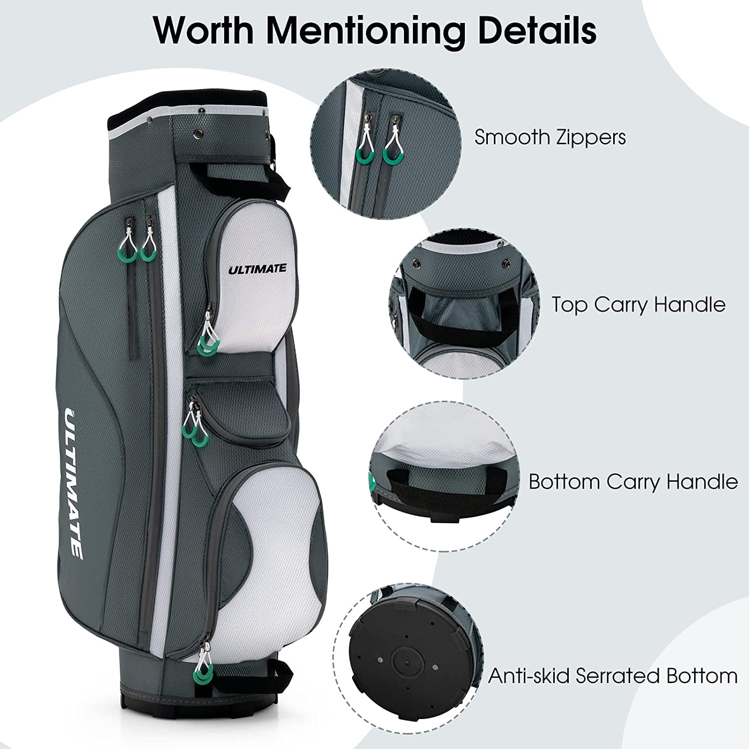 Neatifyes Golf Cart Bag with 14 Way Top Dividers, Lightweight Golf Cart Bag with Shoulder Strap, 7 Zippered Pocket, Cooler Bag & Valuable Pocket, Portable Golf Club Bag with Rain Hood/Dust Cover