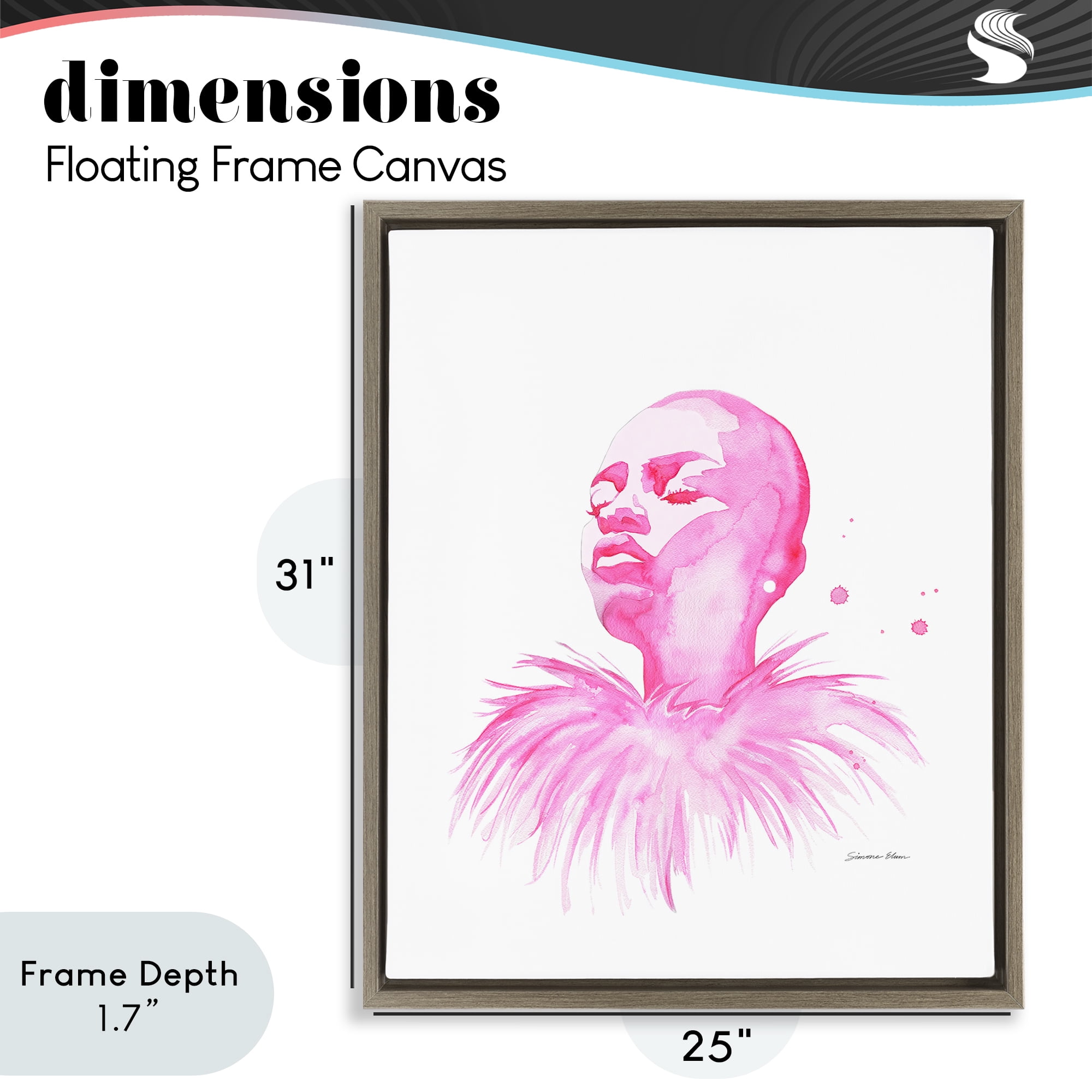 Stupell Industries In A Pink Mood Portrait Brown Framed Floater Canvas Wall Art, design by Simone Elum