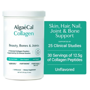 AlgaeCal Collagen - Clinically-Supported Collagen For Skin, Hair, Nails, Joints, & Bones. VERISOL®, FORTIBONE®, UC-II®, & FORTIGEL®, Multi Peptides, 30 Servings