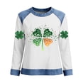 thumbnail image 5 of JTZGDY St Patricks Day Shirt Women Fashion Denim Patchwork Long Sleeve Green Shamrock Heart Printed Pullover Tops Lightweight Crewneck Holiday Graphic Splicing Sweatshirts, 5 of 6
