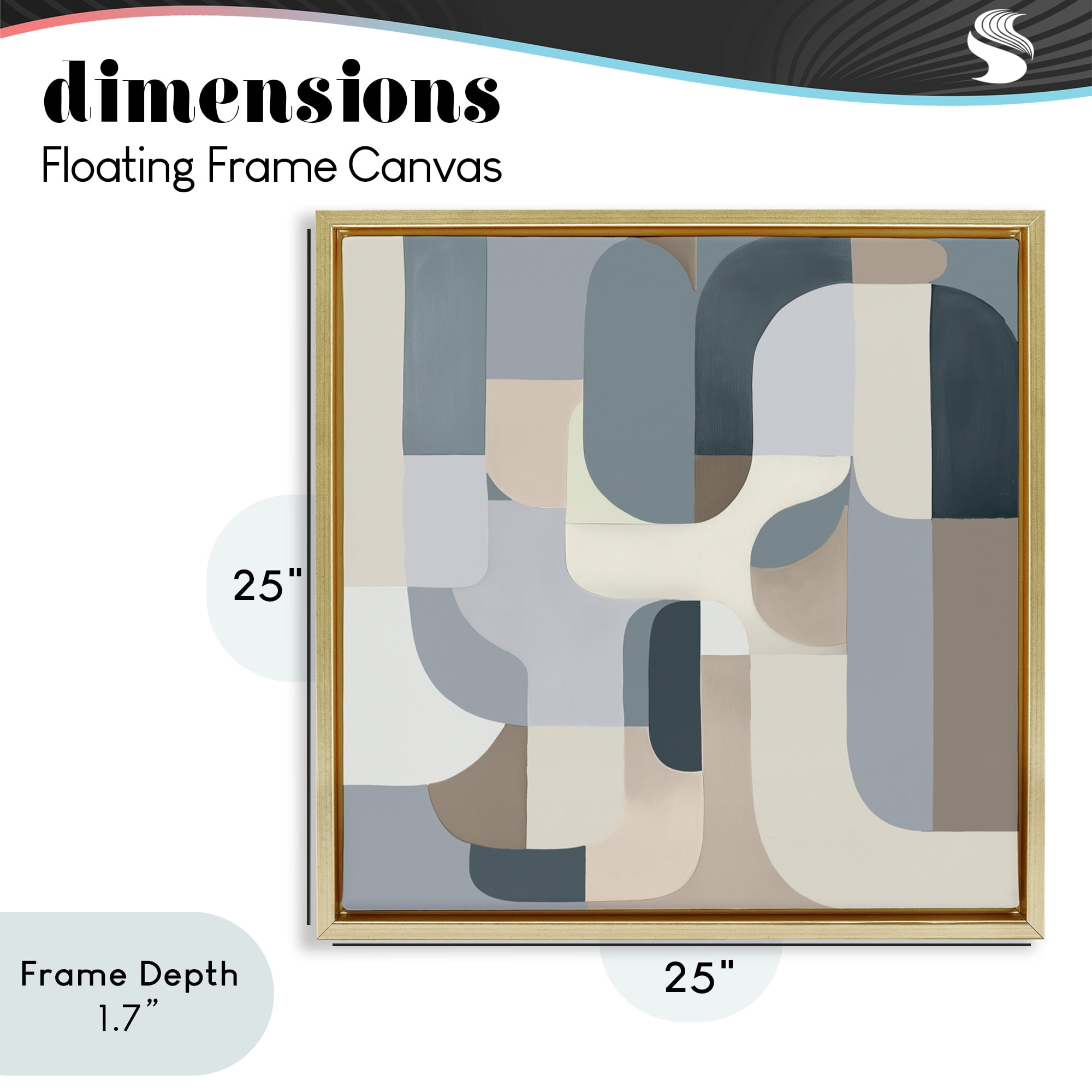 Stupell Industries Bauhaus Blue Curves Gold Framed Floater Canvas Wall Art, design by Annabelle Hall