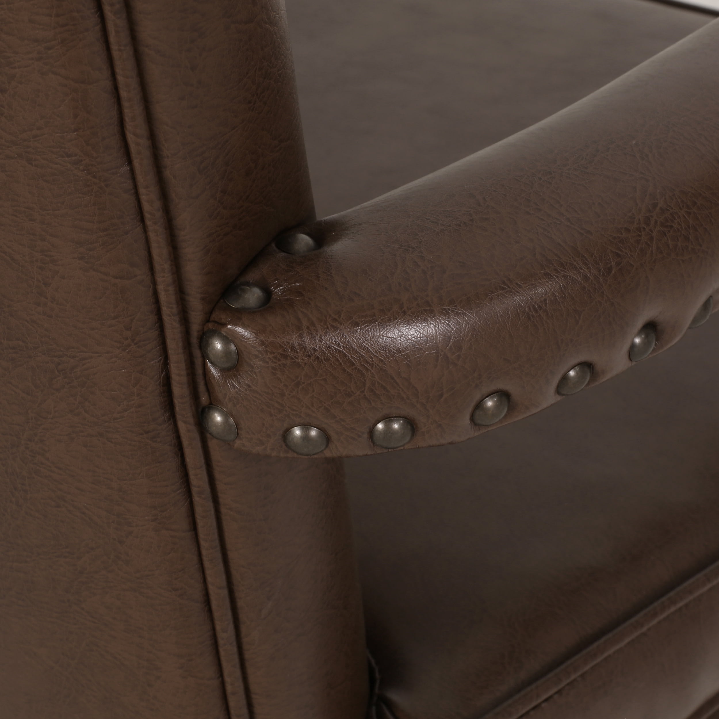 Noble House Ardson Indoor Faux Leather Dining Arm Chair, Set of 6, Dark Brown and Natural