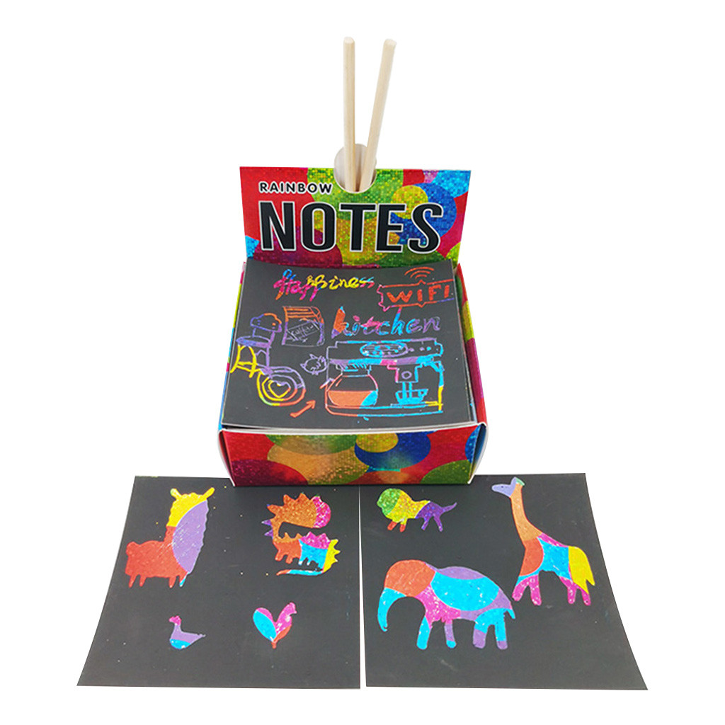 Scratch Notes Set Scratch Doodle Art With 100 Holographic Rainbow Paper,2 Stylus