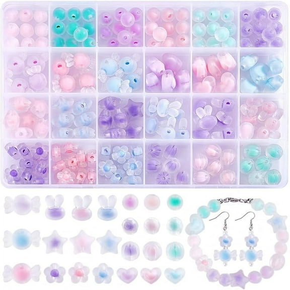 171pcs Transparent Acrylic Beads Star Flower Candy Beads Heart Rabbit Beads Loose Beads Frosted Beads for Earring Necklace Bracelet Keychain Phone Chain Jewelry Making Blue