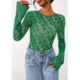 thumbnail image 3 of PRETTYGARDEN Womens Lace Long Bell Sleeve Tops Fall Sexy See Through Sheer Floral Blouse Shirt Fitted Going Out Outfits, 3 of 7