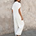 thumbnail image 4 of Women's Solid‑Color Short‑Sleeve Button‑Front Jumpsuit V‑Neck Loose Casual Wide‑Leg One‑Piece Long Pants with Pockets White L(L), 4 of 5