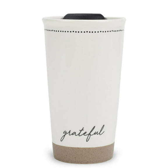 Lighthouse Grateful Classic White 12 ounce Ceramic Travel Tumbler Mug
