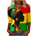 thumbnail image 2 of LYEAA Women Afrocentric Print Tops 3/4 Sleeve Round Neck Cotton Shirt Loose Fit Casual Cultural Celebration Black History Outfit Multicolor S, 2 of 5