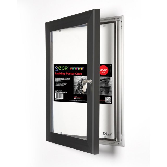 SECO Lockable Indoor/Outdoor Poster Frame Case, Black, 18 x 24"