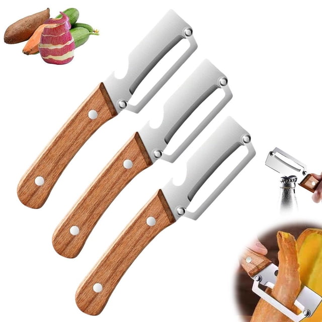 Multi-Functional Vegetable Peeler for Kitchen, 2026 New Stainless Steel Multifunctional Easy Peelers, Fruit Peeler with Wooden Handle and Bottle Opener, for Easy Potato, Fruit & Veggie Peeling