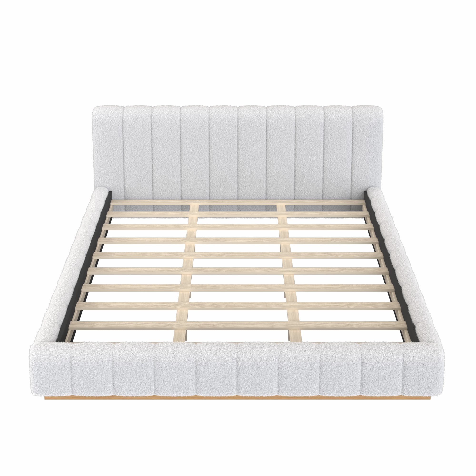 Euroco Boucle Upholstered King Size Platform Bed, White