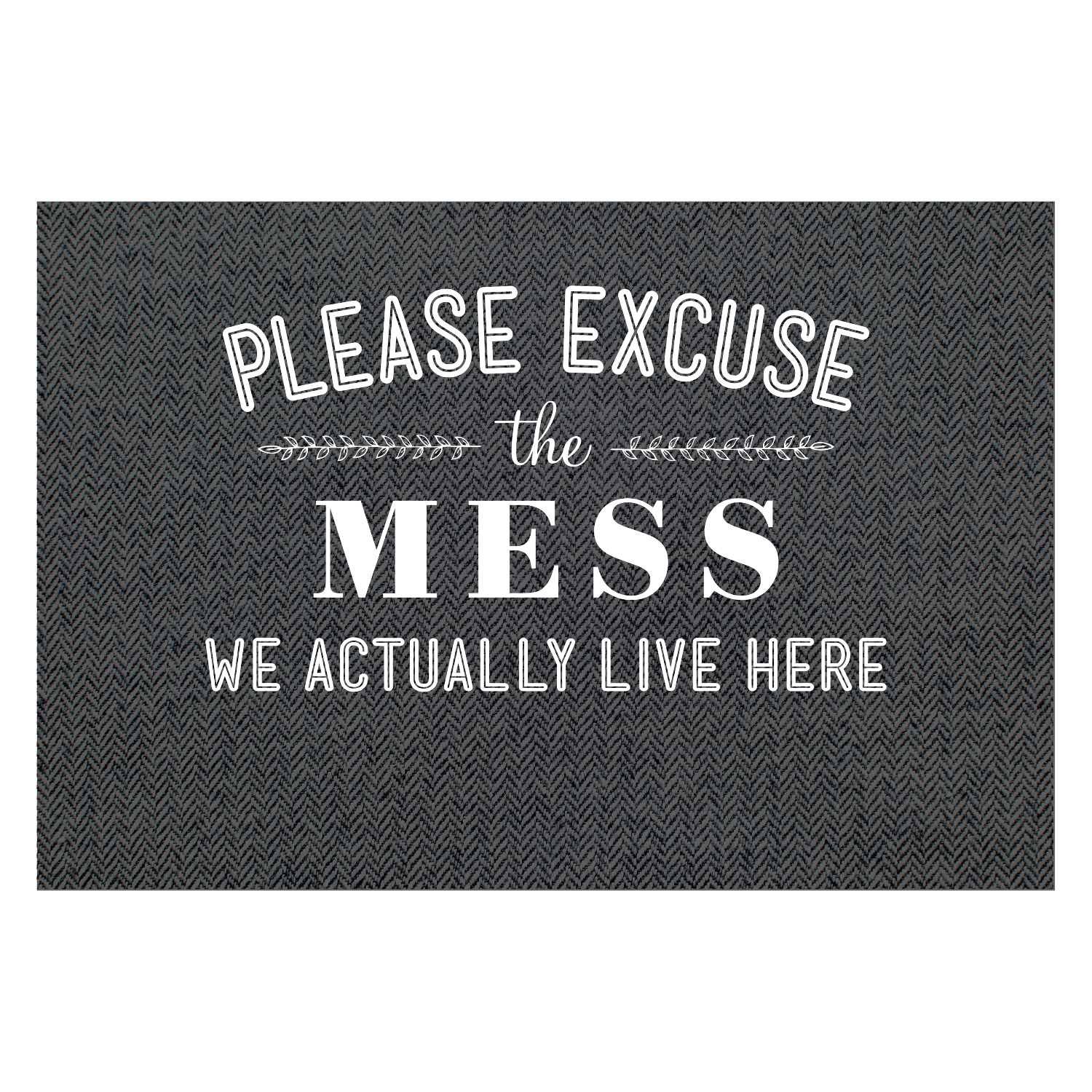 Personalized Planet 27x18 Please Excuse The Mess We Actually Live Here Doormat with Custom Family Name Printed on Gray Rectangular 1/8” Thick Non Slip Mat for Kitchen Hallway Deck or Porch
