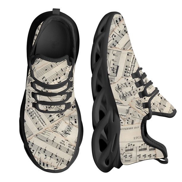 Zapatos de malla neutra transpirables de alta calidad con notas musicales vintage, zapatos suaves para exteriores personalizados.