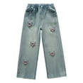 thumbnail image 2 of JLMSPLWG Girls Baggy Jeans Kids Trendy Elastic Waisted Wide Leg Denim Pants Soft Cute Y2k Trousers for Teens Distressed Hip Hop Jeans Girls Clothes, 2 of 9