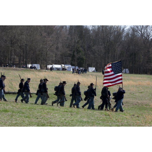 Print Reenactment Of Civil War Siege Of April 1862, Bridgeport