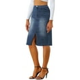thumbnail image 4 of INSPIRE CHIC Women's Bodycon Midi Skirt High Elastic Waist Split Front Denim Pencil Skirt, 4 of 5