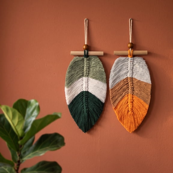 GOOHOCHY Woven Leaf Macrame Wall Art Assorted Room Decor 2Pcs