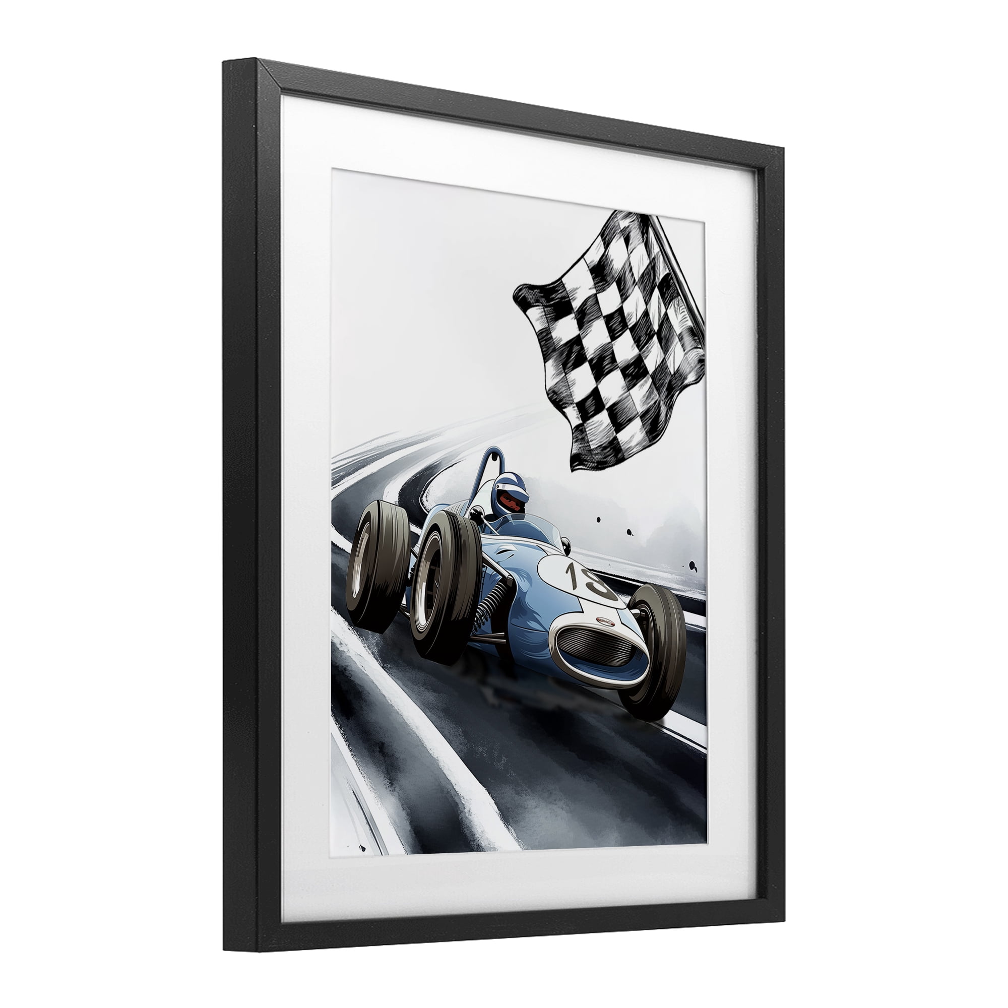 Stupell Industries Dynamic Racecar Driving Black Framed Print Under Glass, design by Christine Simpson Art