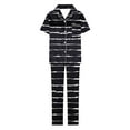 thumbnail image 5 of Cavosen Women Pajama Sets Button down Sleepwear 2 Piece Soft Sleepwear Short Sleeve Collared Shirts Long Pants Nightwear Striped Loungewear with Pocket Comfort Pjs Black S, 5 of 5