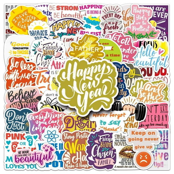 Paquete de pegatinas inspiradoras en inglés, 50 unidades, con motivos coloridos