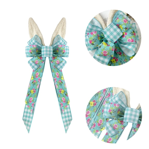 Easter Bunny Bow Tie – Handmade Spring Ribbon Decoration in Blue, Polyester Decorative Bow for Wreaths, Gifts, Home Decor, Hair Accessories, Party Crafts