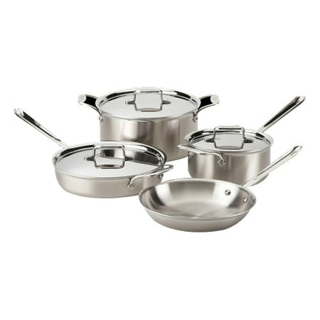 All-Clad BD005707-R D5 Brushed 18/10 Stainless Steel 5-Ply Bonded Dishwasher Safe Cookware Set, 7-Piece, (Best Stainless Steel Cookware Uk)