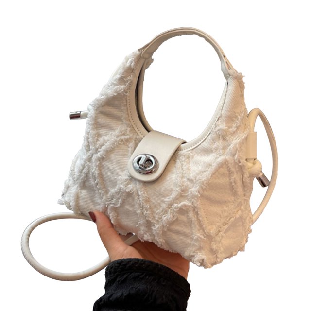 Bolso de hombro pequeño de lona para mujer, bandolera pequeña informal de Color sólido, tamaño libre, color blanco