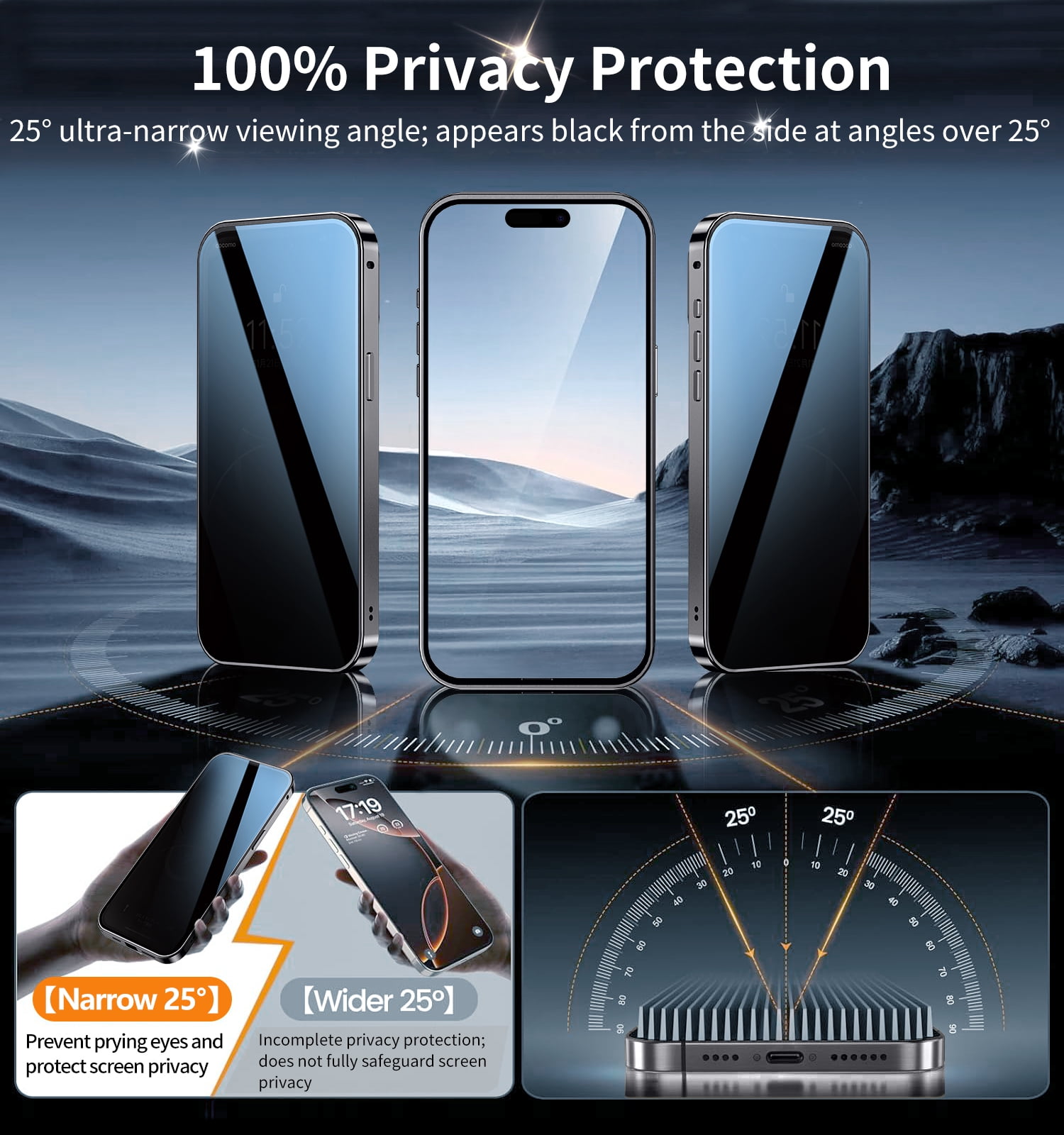JETeacka iPhone 15 Pro Max Auto Lock Case Privacy Screen Protector Magnetic Stand MagSafe Compatible Heavy Duty Full-Body Shockproof Cover-Black