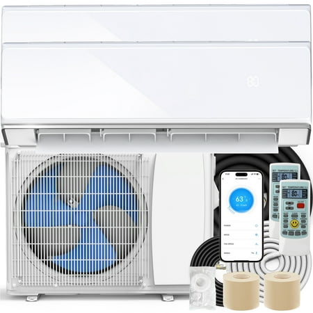 Dextrus 23 SEER2 24K BTU 2-Zone Mini Split AC/Heating, 2*12000 BTU, Smart Home, 208-230V, Cools/Heats Up to 1100 Sq. Ft, Alexa Compatible