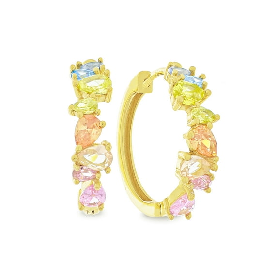 Brilliance Fine Jewelry Multi Colored Cubic Zirconia Pear Shape 14K Gold Over Silver Huggie Earrings