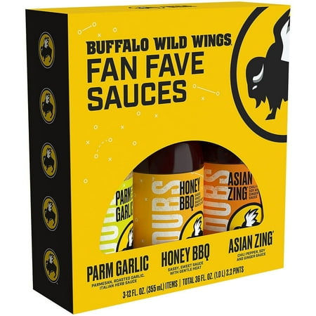 Buffalo Wild Wings Fan Favorite Variety Sauces 12 fl oz (355mL) 3 Pack (Parmesan Garlic Honey BBQ and Asian Zing)