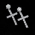 thumbnail image 4 of Mens Sterling Silver Cluster Iced Drop Hanging Cz Stud Dangle Cross Earrings, 4 of 6