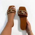 thumbnail image 1 of Sandalias Mujer Casual Peep Toe Zapatos de tacones planos Cadena de botones de metal Zapatillas de verano Wmkox8yii  ytu4615, 1 of 3