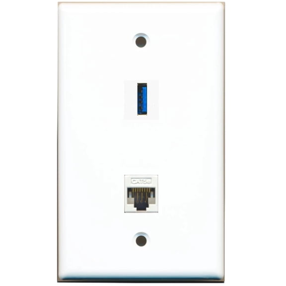 Ultra Spec Cables 1 Port USB 3.0 A-A Cat5e Ethernet Wall Plate Solid
