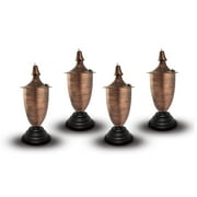 Legends Direct Set of 4, Elegant Premium Metal Tabletop Torch, Tall- Tiki Style /w Snuffer, Fiberglass Wick & Large 35oz Oil Lamp for Deck, Patio, Lawn, Garden (Small Brushed Bronze)