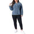 thumbnail image 2 of Agnes Orinda Women's Plus Size Denim Jacket Lapel Long Sleeve Button Washed Casual Jean Jackets with Pocket 1X Grey Blue, 2 of 6