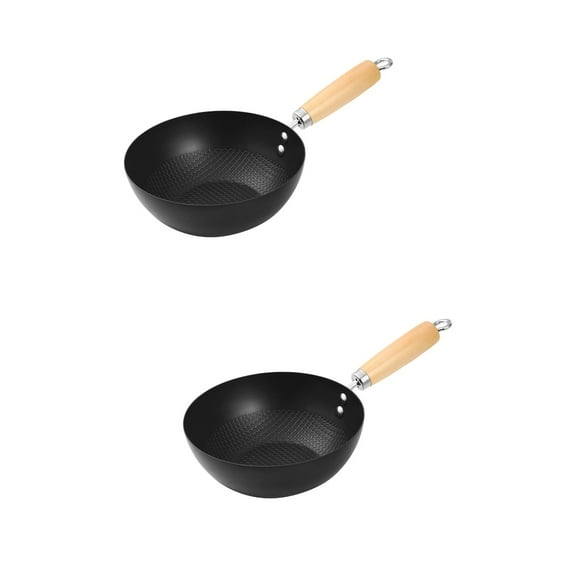 2pcs Small Non-Stick Wok Set, Household Frying Pan, Chinese Style Cookware for Stovetop Cooking