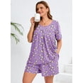 thumbnail image 2 of SHOWMALL Women's Plus Loungewear Set 2 Piece Floral Pajama Short Sleeve Tops and Shorts Purple Chrysanthemum 3X Soft Sleepwear with Pockets, 2 of 6