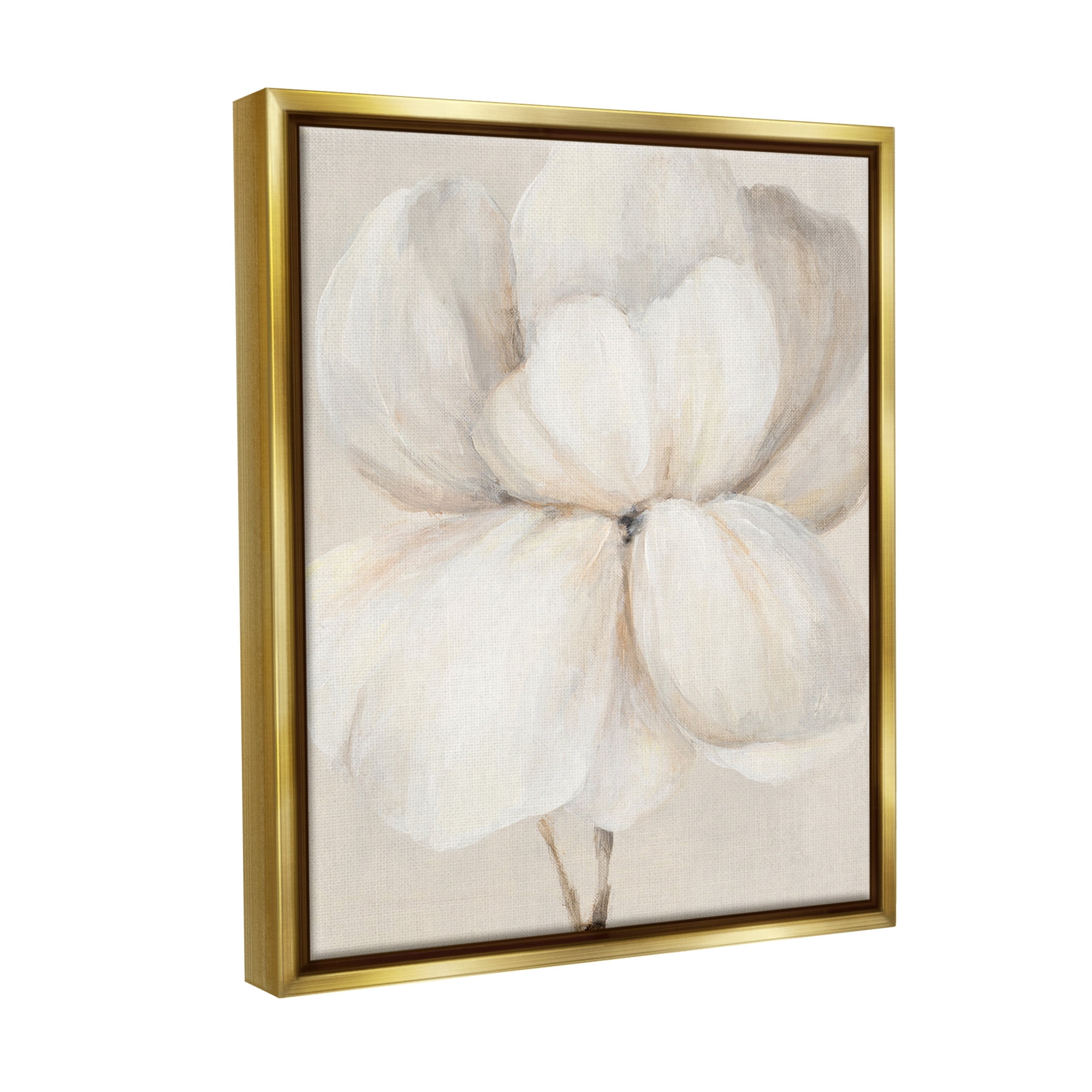 Stupell Industries White Flower Blossom Botanical & Floral Painting Gold Floater Framed Canvas Art Print Wall Art, 17 x 21