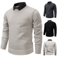 thumbnail image 7 of Men's Fake Two-Piece Patchwork Knitted Sweater - Casual Warm Lapel Shirt-Style Pullover, Black XL, 7 of 7