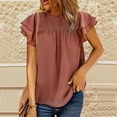thumbnail image 2 of Pompotops Femmes Casual Mousseline Col Rond Couleur Unie Pull Papillon Manches Chemisier T-shirt Tops, 2 of 6
