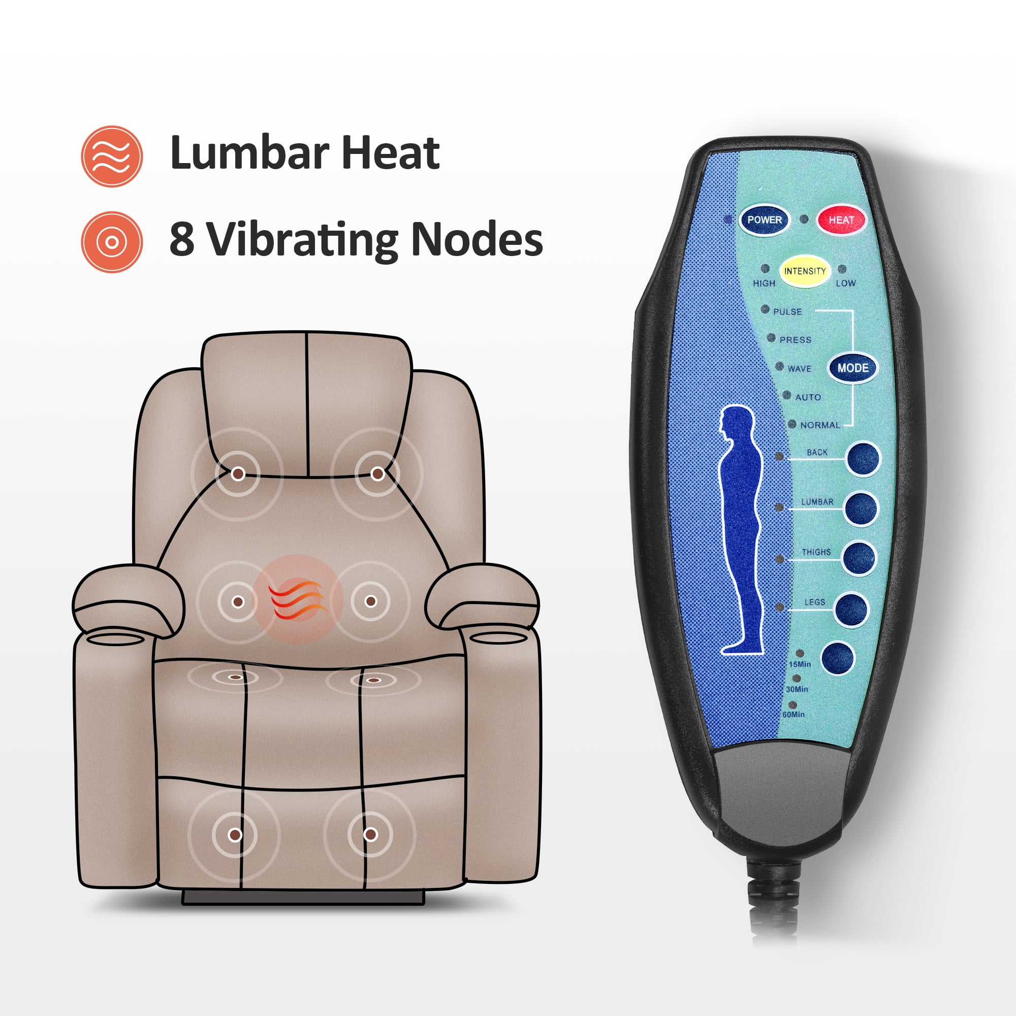 MCombo Electric Power Lift Recliner Chair with Massage and Heat for Elderly, 3 Positions, 2 Side Pockets, and Cup Holders, USB Ports, Fabric 7040 Dark Gray