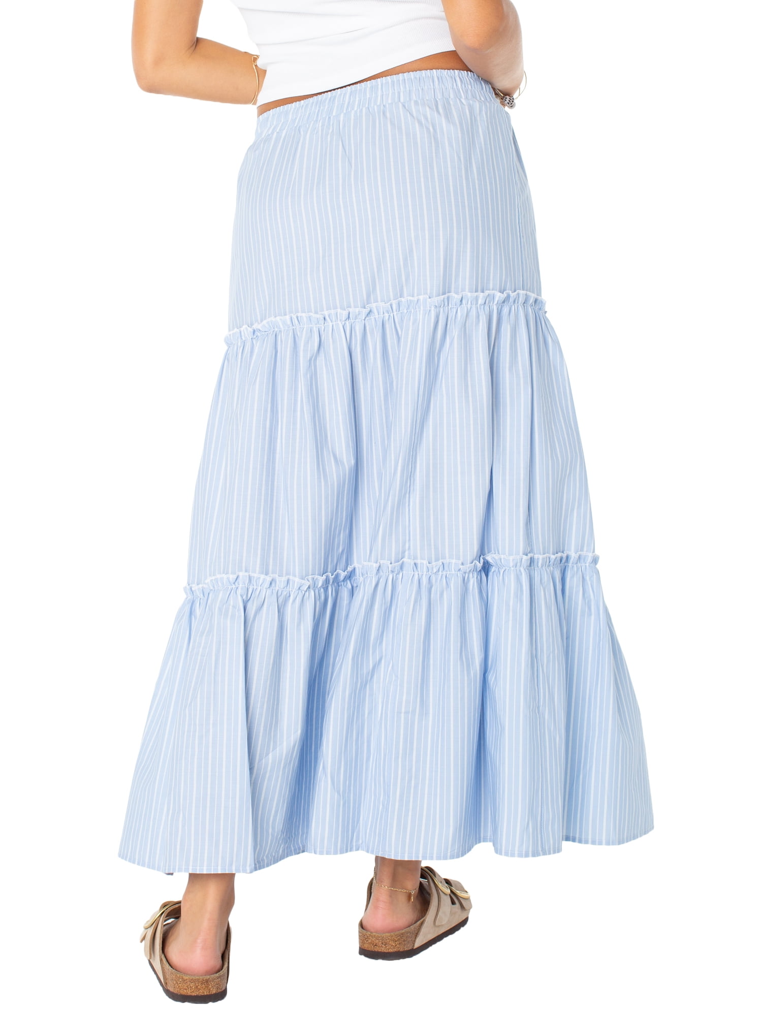 Celebrity Pink Women's and Women's Plus Stripe Tiered Maxi Skirt, Sizes XS-4X