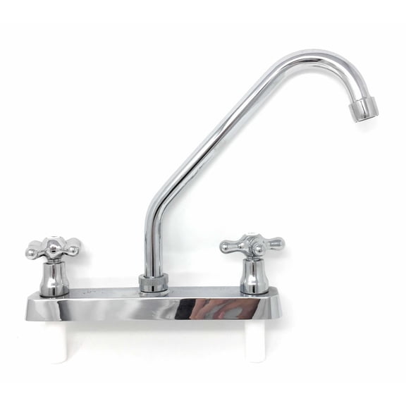 Madol Two Handle High Arc Stainless Steel Spout Kitchen Faucet, Chromed Surface, 8 Inch Center Set [3015P] Plastic (POM) Body