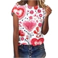 thumbnail image 5 of ChaoHeng Casual Blouses for Women Plus Size Summer Blouses for Women under $10.00 Women Valentine's Day Love Flower Printed Casual Printed Round Neck Top, 5 of 5