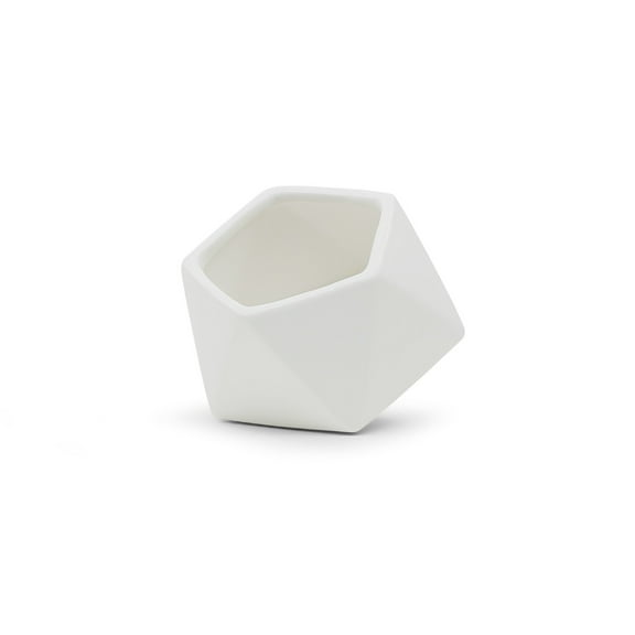 WGV Small Tilted Geometric Pot - Matte White - 4" Wide x 3.35" Height, Good quality, Heavy Weighted Base - 1 Pc