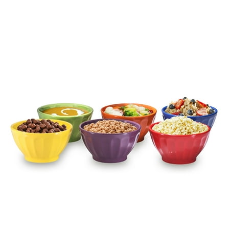 Amber Ice Glass Bowl - Groove Bowls - Cereal, Soup, Ice Cream, 14oz. Set of 6, Assorted Colors By Bruntmor
